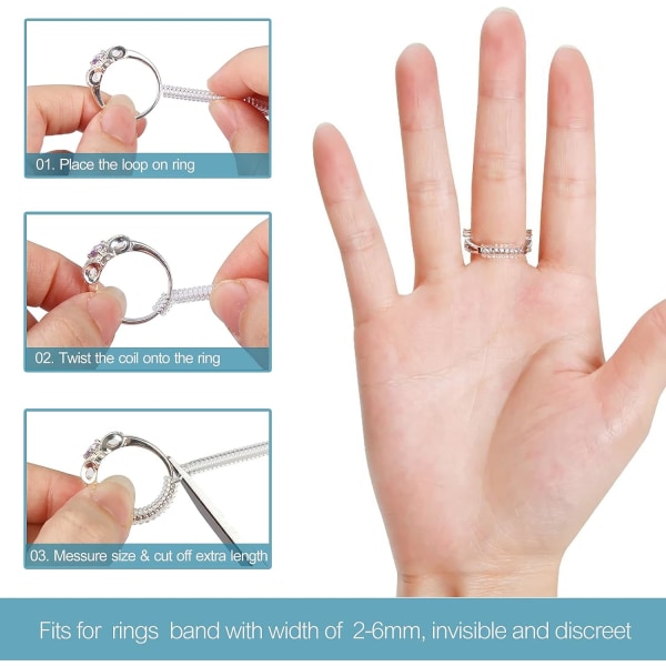 Ringstorleksjusterare för lösa ringar, 12-pack 4 storlekar, passar alla ringstorleksjusterare, spiralformad silikontätningssats med polerduk Ottemax