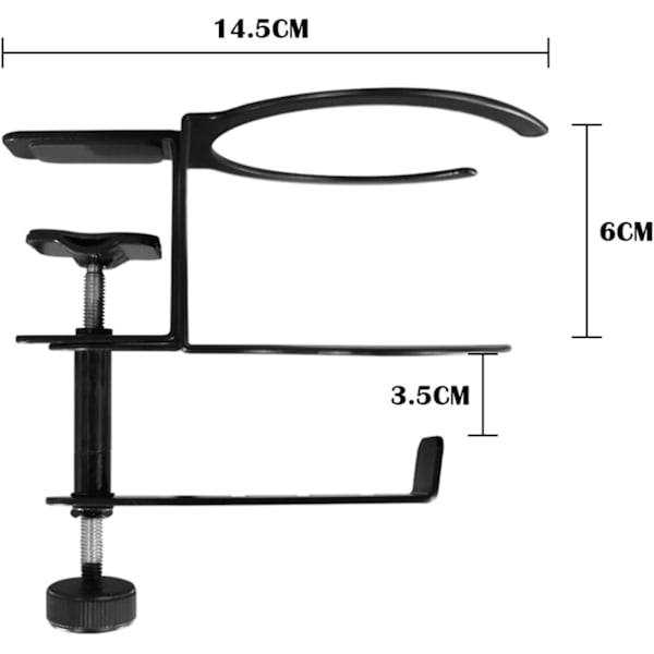 Skrivbordshållare 360° roterande fäste Spara utrymme PC Gaming Headset Stativ Under skrivbordet（Svart）