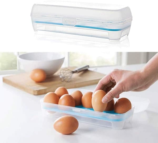 2-pack äggbehållare, kylskåpsbehållare för ägg, plastbricka med lock, rymmer 20 ägg