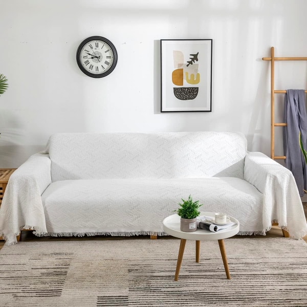 Överdimensionerad sofföverdragsfilt, sofföverdrag för kuddsoffa, extra stora möbeldekorationsöverdrag sofföverdrag sofföverdrag, vit White