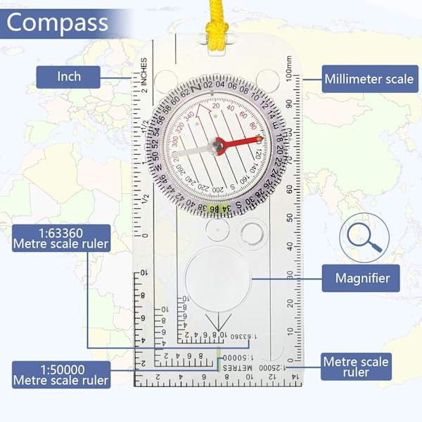 Orienteringskompass, Vandringsnavigationskompass, Bärbar kompass för överlevnad Bergsklättring, Multifunktionell Explorer Kompass