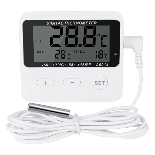 Kylskåpstermometer, frystermometer, hög- och lågtemperaturlarm, extra sensor