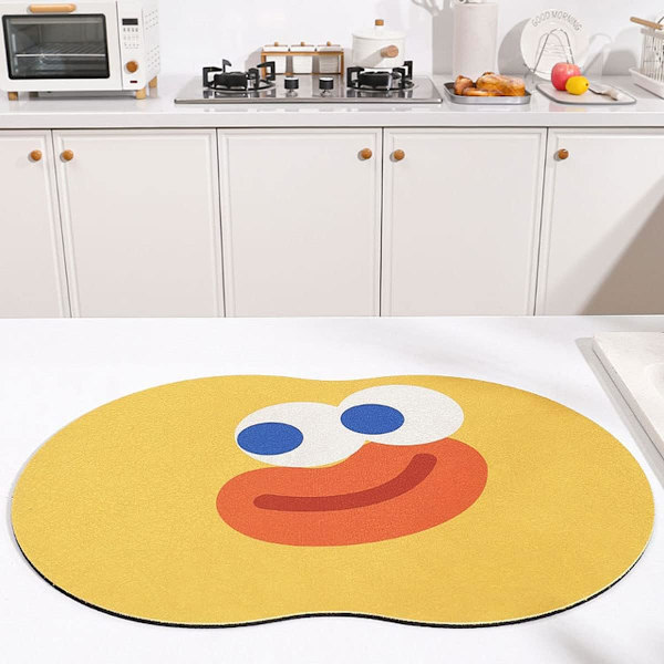 Polyester Diskunderlägg Söt Absorberande Diskunderlägg för Kökbänk, Maskintvättbar Halkskyddad Diskavrinningsmatta, 11,8 x 15,7 tum, Gul yellow