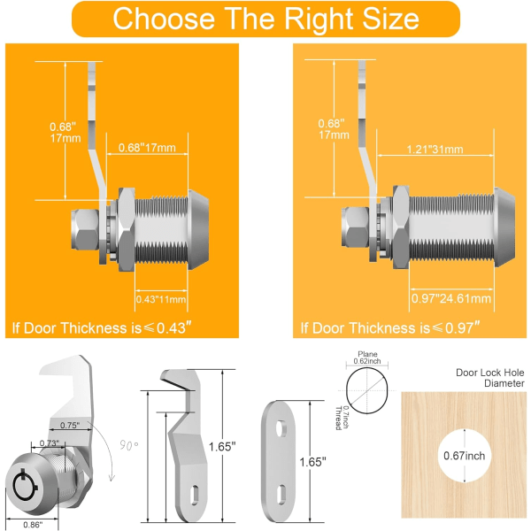Rörformade kamlås med nyckel lika, verktygslåslås ersättningslås, RV kamlås säkerhet (1 förpackning 5/8\" nyckel lika)