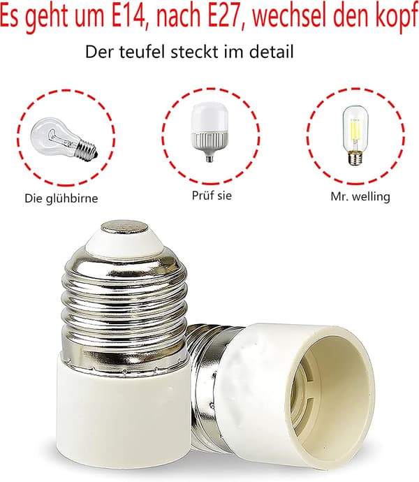 12 st E27 till E14 lampsockeladapter, E27 till E14-omvandlare, maxeffekt 200 W, maxspänning 250 V