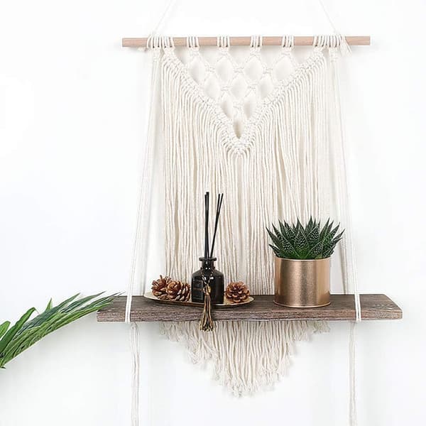 Macrame vägg hängande hylla Boho vävd gobeläng flytande brun