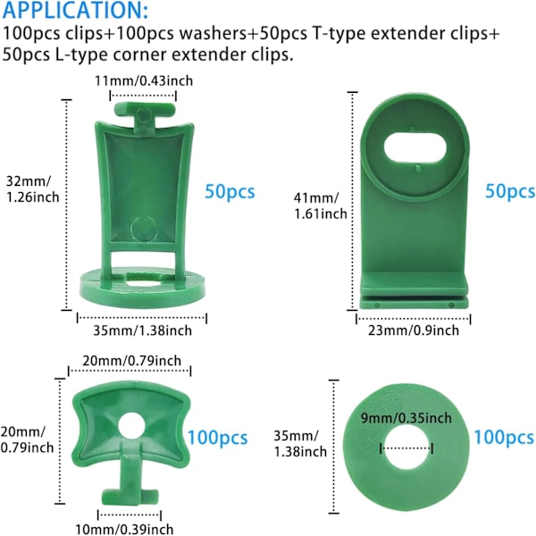 300 st växthus Twist Clip Kit Gröna fixeringsklämmor och brickor, för aluminiumväxthus isoleringsnät skuggning