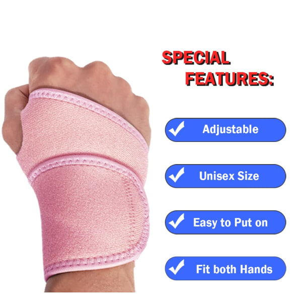 Handledsstöd Karpaltunnel för män Kvinnor Fit Hand, lätt justerbart handledsstöd Brace-rosa Pink