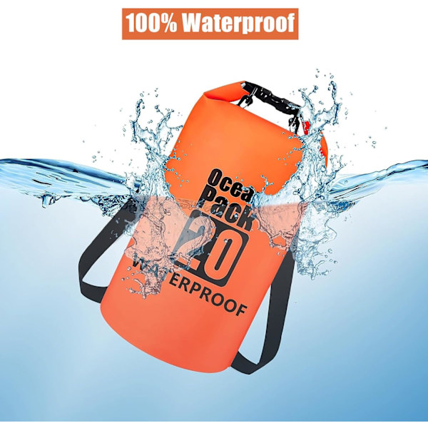 Vattentät torrsäck, 20L PVC torrsäcksryggsäck 100 % vattentät väska med justerbar dubbel axelrem (orange)