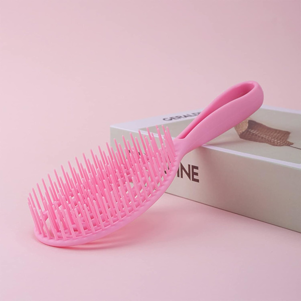 Hårborste utan dragning, ihålig massagekam, våt och torr kam, hårbottenmassageborste, rosa
