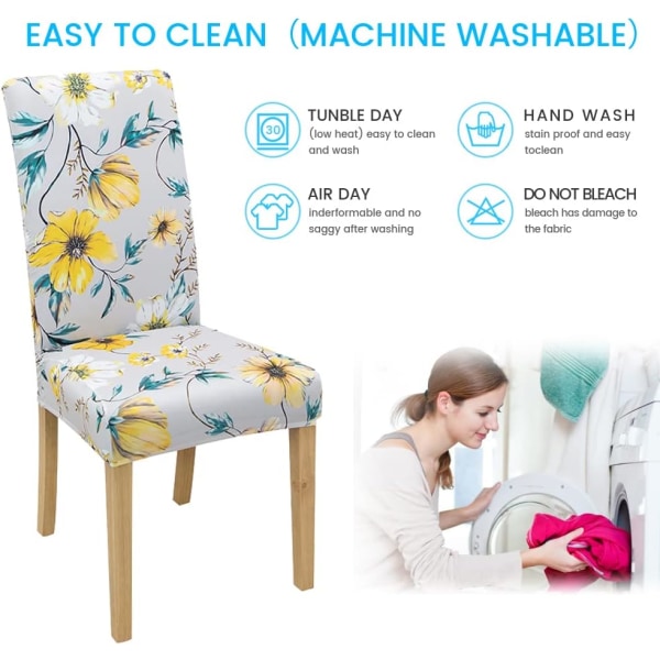 Matstolar, Print cover med blommönster, set tvättbar cover(paket med 4)