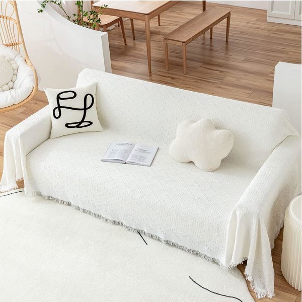 Överdimensionerad sofföverdragsfilt, sofföverdrag för kuddsoffa, extra stora möbeldekorationsöverdrag sofföverdrag sofföverdrag, vit White