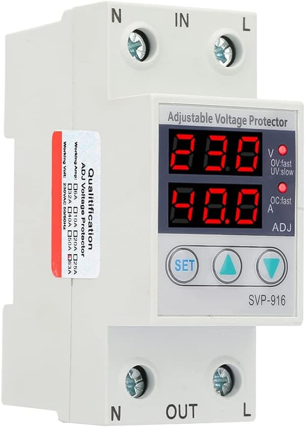 Enfasig justerbar överspänning under spänning ström skyddsrelä, strömstabilisator voltmeter 230VAC (63A)