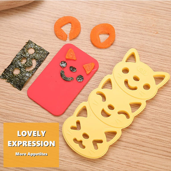 Risbollform Non-Stick Sushi Making Kit Cartoon Animal Cat Sushi Bento Maker Form med Seaweed Nori Expression Cutter, Set om 4