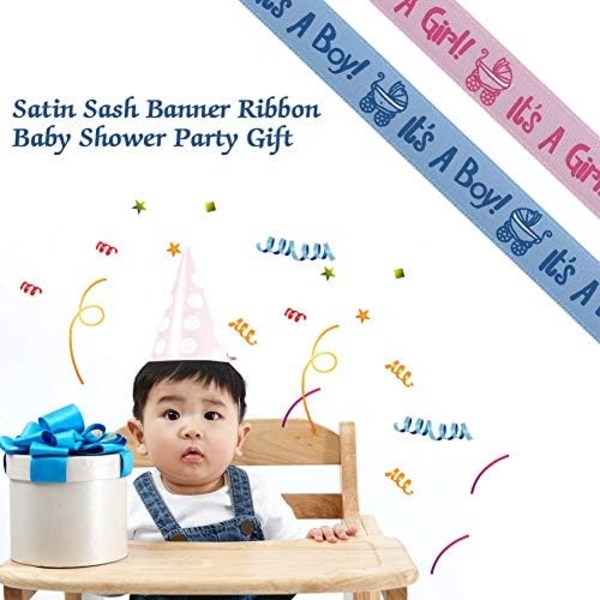 10 meter/rulle DET ÄR EN POJKE/Flicka Blå Rosa Band Satinrullar för Babyshower Dopfest Present (Blå) blue