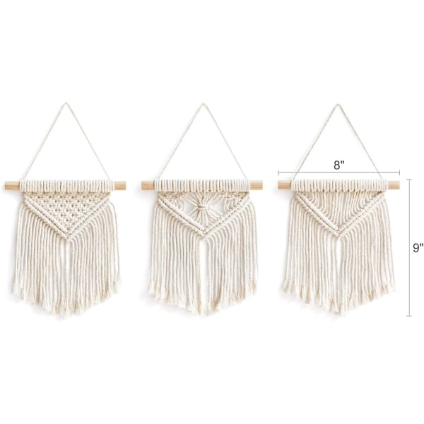 Mini Macrame Väggdekoration 3 st Söt Boho Julgran Dekoration Bil Prydnader Vävd Konst Dekor för Barnkammare Badrum Sovrum Vardagsrum Sovsal Hem,B
