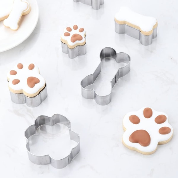 6 delar hund kakskärare set, tecknad hund ben, print djur mould