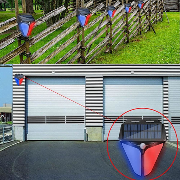 2 st Solar Strobe Varningsljus Alarm utomhus, 4 lägen Solar Motion Sensor Larmljus Säkerhet Siren Light