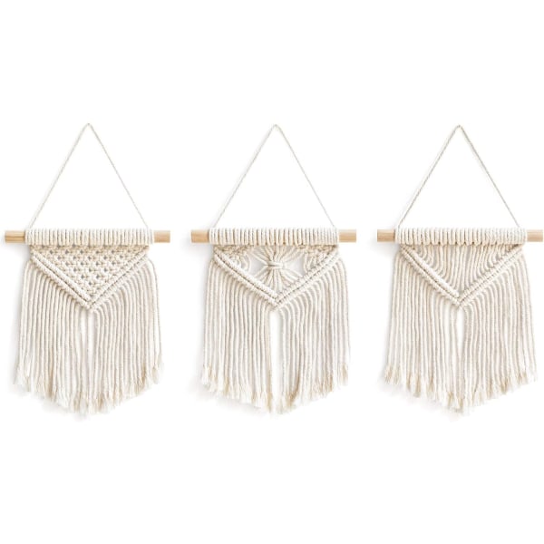 Mini Macrame Väggdekoration 3 st Söt Boho Julgran Dekoration Bil Prydnader Vävd Konst Dekor för Barnkammare Badrum Sovrum Vardagsrum Sovsal Hem,B