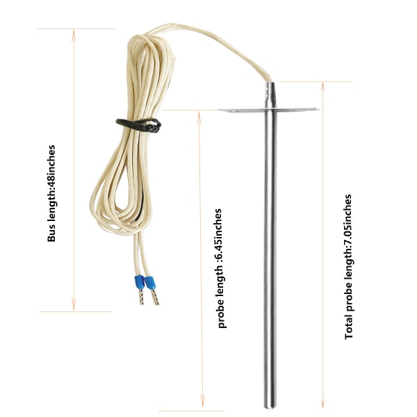 Temperatursensor, ej kompatibel med PTG, 7,08 tum intern grillsensor, 47,2 tum värmevävda trådar