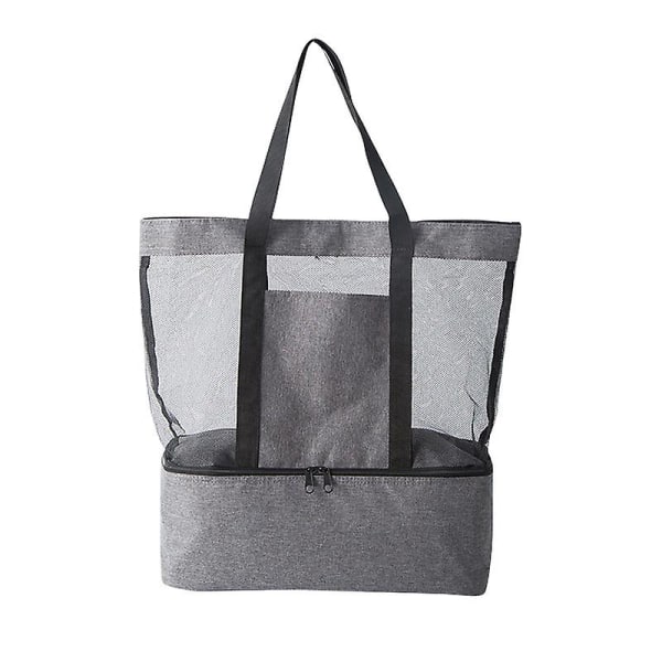 Mesh strandväska med isolerat kylfack Vikbar organizer(grå) Grey