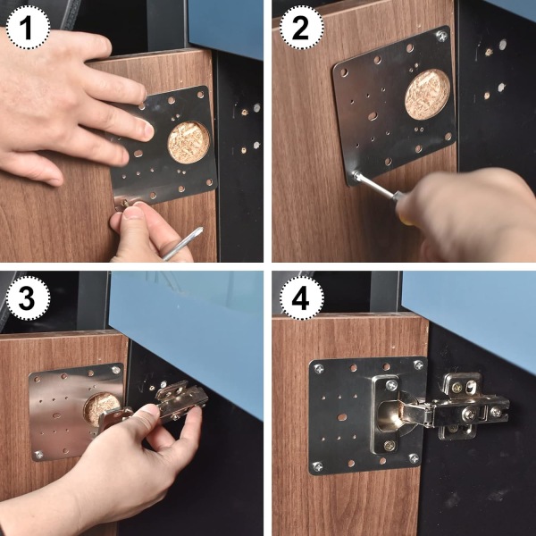 4 st gångjärnsreparationsplattor i rostfritt stål, reparationssats för skåpgångjärn med skruv för kökskabinett