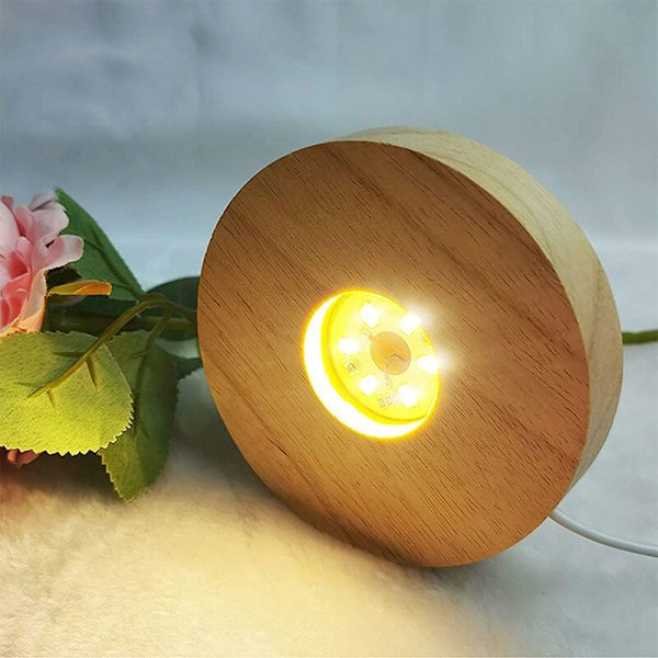 Solid trälampa basstativ, roterande display, laddningsbart tillbehör, med fjärrkontroll, LED-ljus
