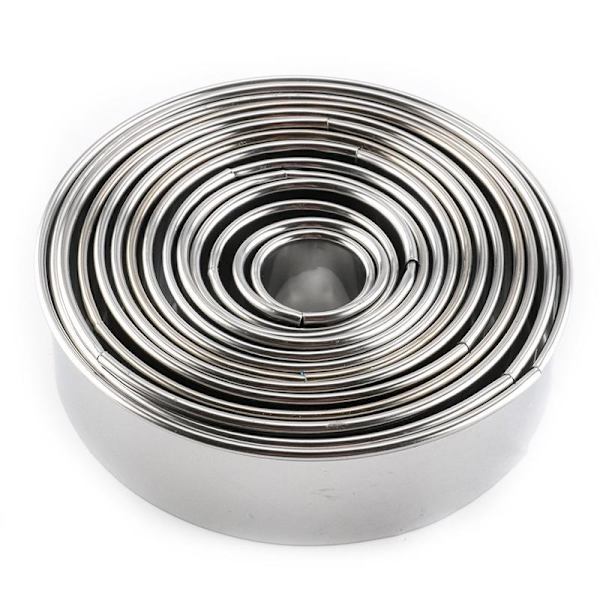 Runda kakskärare i rostfritt stål för mousse, tårtmodell, bakverktyg, 14 delar, silver