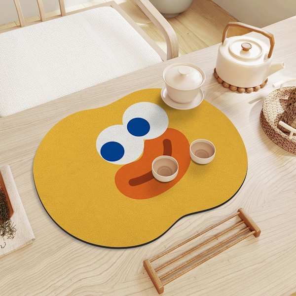 Polyester Diskunderlägg Söt Absorberande Diskunderlägg för Kökbänk, Maskintvättbar Halkskyddad Diskavrinningsmatta, 11,8 x 15,7 tum, Gul yellow