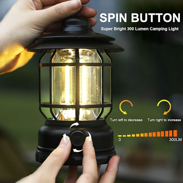 Uppladdningsbar LED-campinglampa, bärbar USB-tältcampinglampa med 1200 mAh batteri