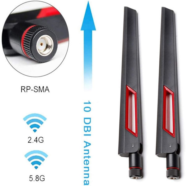 WiFi-antenn Dubbelband 2,4 GHz 5,8 GHz 10 DBI RP-SMA Router för PCI-E WiFi-nätverkskort USB Trådlös adapter Säkerhets-IP-kamera och ASUS RT-AC68u