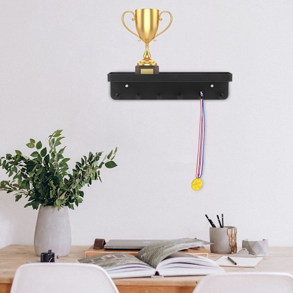 Medaljhängare Display och Troféställ med Krokar, Rostfritt Stål Väggmonterad Bandmedaljställ, Trofédisplay Väggställ, Svart black