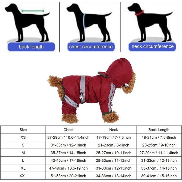 Regnrock för husdjur, vattentät reflexponcho jacka overall kläder med huva (ros röd XS) red xs