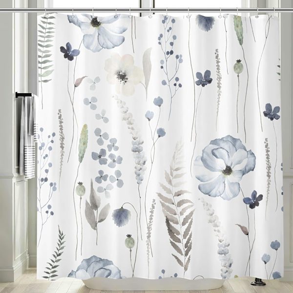Blommig duschdraperi 72 x 72 tum, vattentät tygblommor duschdraperi för badrum, minimalistisk vildblomma duschdraperi