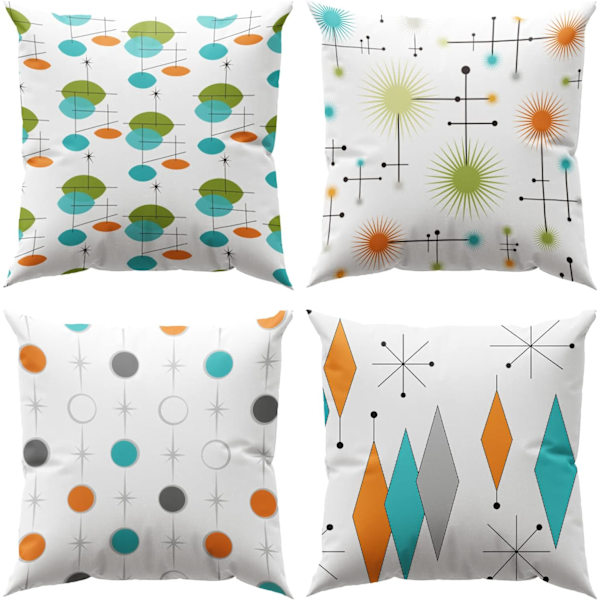4 st kuddfodral modern inredning atomstjärnor kuddfodral retro prydnadskuddfodral teal orange för soffa säng 18x18 tum