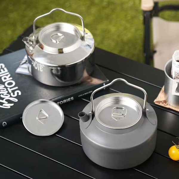HS-A07 1,1L Campingkittel, Rostfritt Stål Kaffe Gryta, Utomhus Vandring och Fiske Resekittel (Silver)