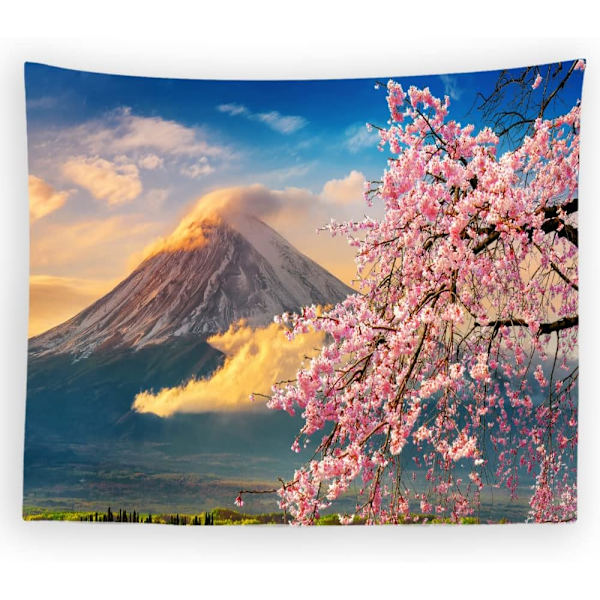 Japansk rosa Sakura-gobeläng med körsbärsblommor, berg Fuji, Japan, väggbonader för sovrum, vardagsrum, sovsal, man cave-bakgrund (60x40 tum)