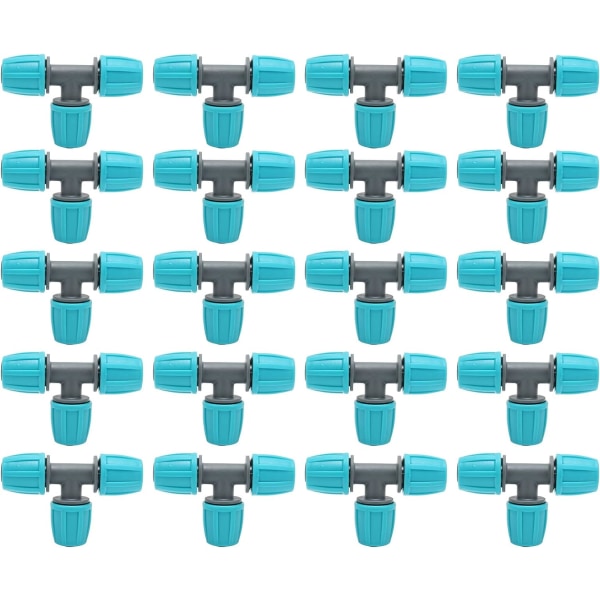 20 st Barbed Tee-kopplingar, 16 mm låsbar slangbevattningskopplingar 3-vägsadapter Vattenrörskarvar