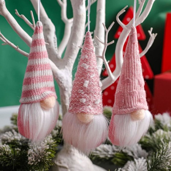 3st Juldocka Gnome-prydnader,julgranshängande tomtar Svensk liten tomte(ROSA)