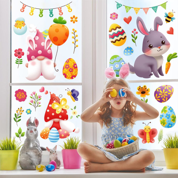 Påskägg kanin fönsterdekaler, påskdekorationer för barn, påsk klamrar påskgåvor för barn hem