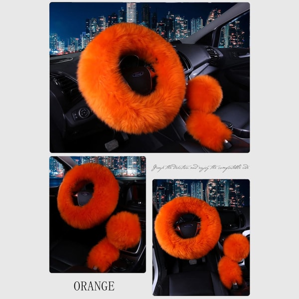 3 st fluffiga rattkåpor, universal mjuk, bekväm halkfri ren ull bilhjulskåpa med cover , cover, (orange) orange