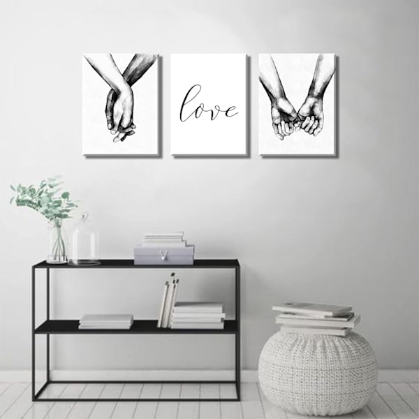 3 st Minimalistisk skugga kärlek canvas konstverk 12x16 tum dekoration för par målningar för heminredning