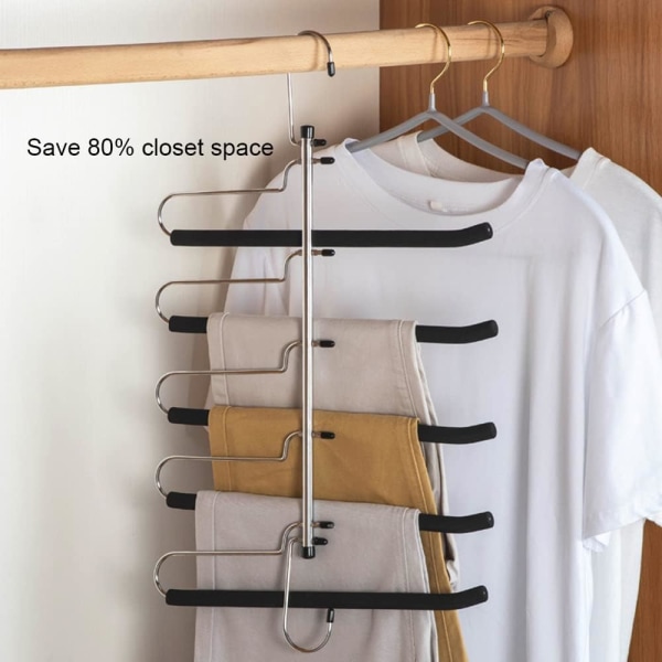 5 i 1 Svamp Anti-Slip Byxor Rack Skiktad Utrymmesbesparande Kan Hålla Flera Byxor Jeans Halsduk Rack Garderob Skåp Organizer Off-White 2 Stycken Beige