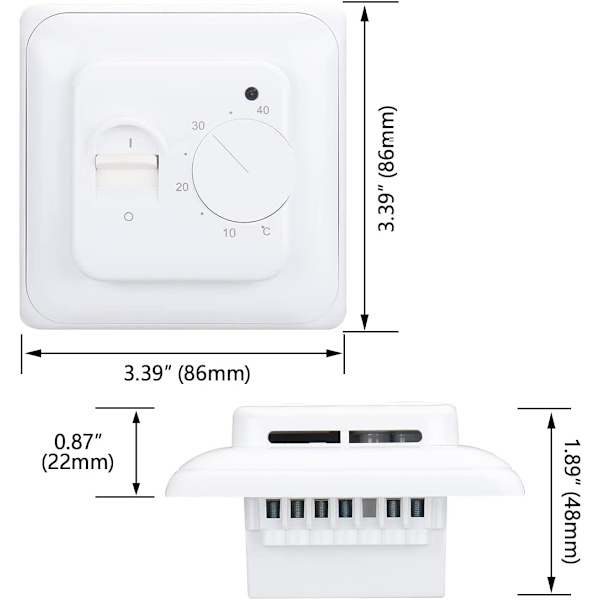 Mekanisk rums termostat WG01, AC230V 16A för elektriska värmeelement med golvsensor sond vit