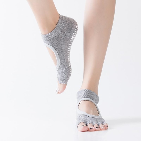 Anti-slip tålösa yogastrumpor för damer Low Cut andningssportstrumpor med pad för pilatesbalett Grey