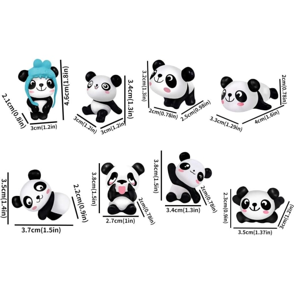 8 st Panda Trädgård Docka Akvarium Dekoration Lekset Leksaker Söta Figurer Fest Dekor