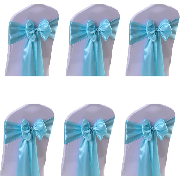 6st satinstolsbälten Ribbon Bow Stol ryggremmar för bröllopsdekorationer (ljusblå) Light blue