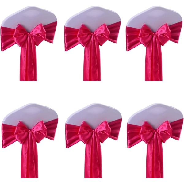 6 st Satinstolbälten Band Bow Stol Ryggremmar för bröllopsdekorationer (rosaröd) Rose Red