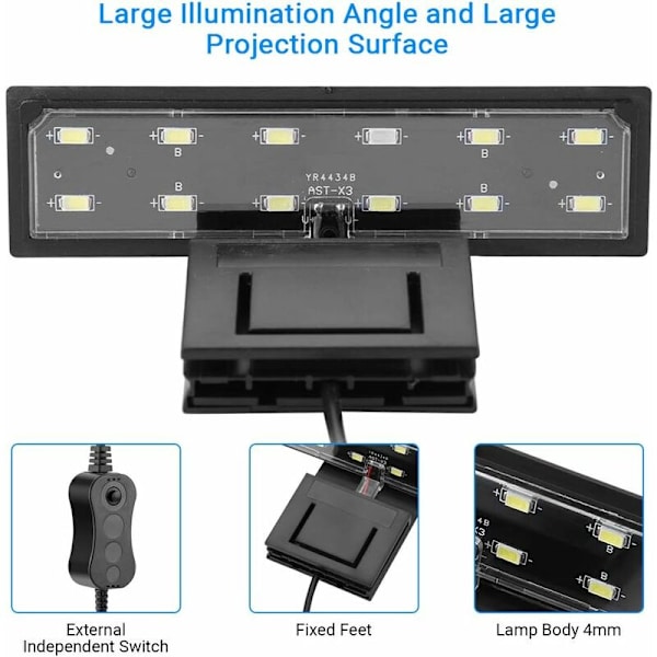 Akvarieljus LED 5W Clip-on växtlampa, akvarieljusarmaturer (vitt ljus)