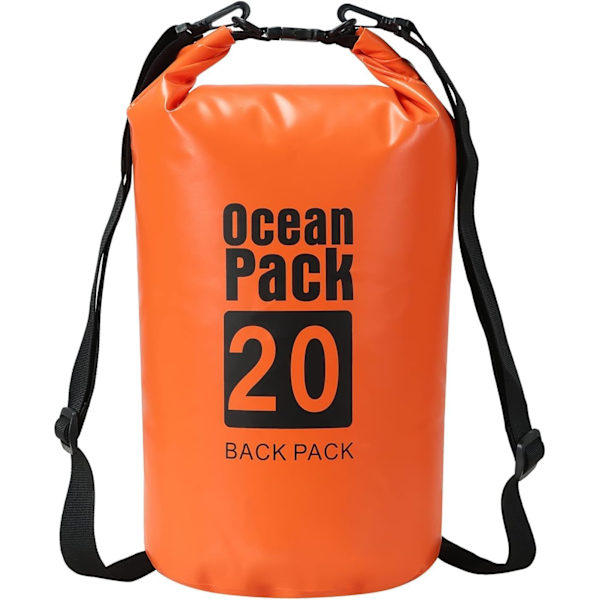 Vattentät torrsäck, 20L PVC torrsäcksryggsäck 100 % vattentät väska med justerbar dubbel axelrem (orange)